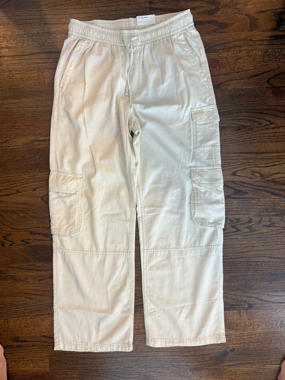 Old Navy ivory wide leg Cargo Pants with Utility Pockets pull on cotton blend